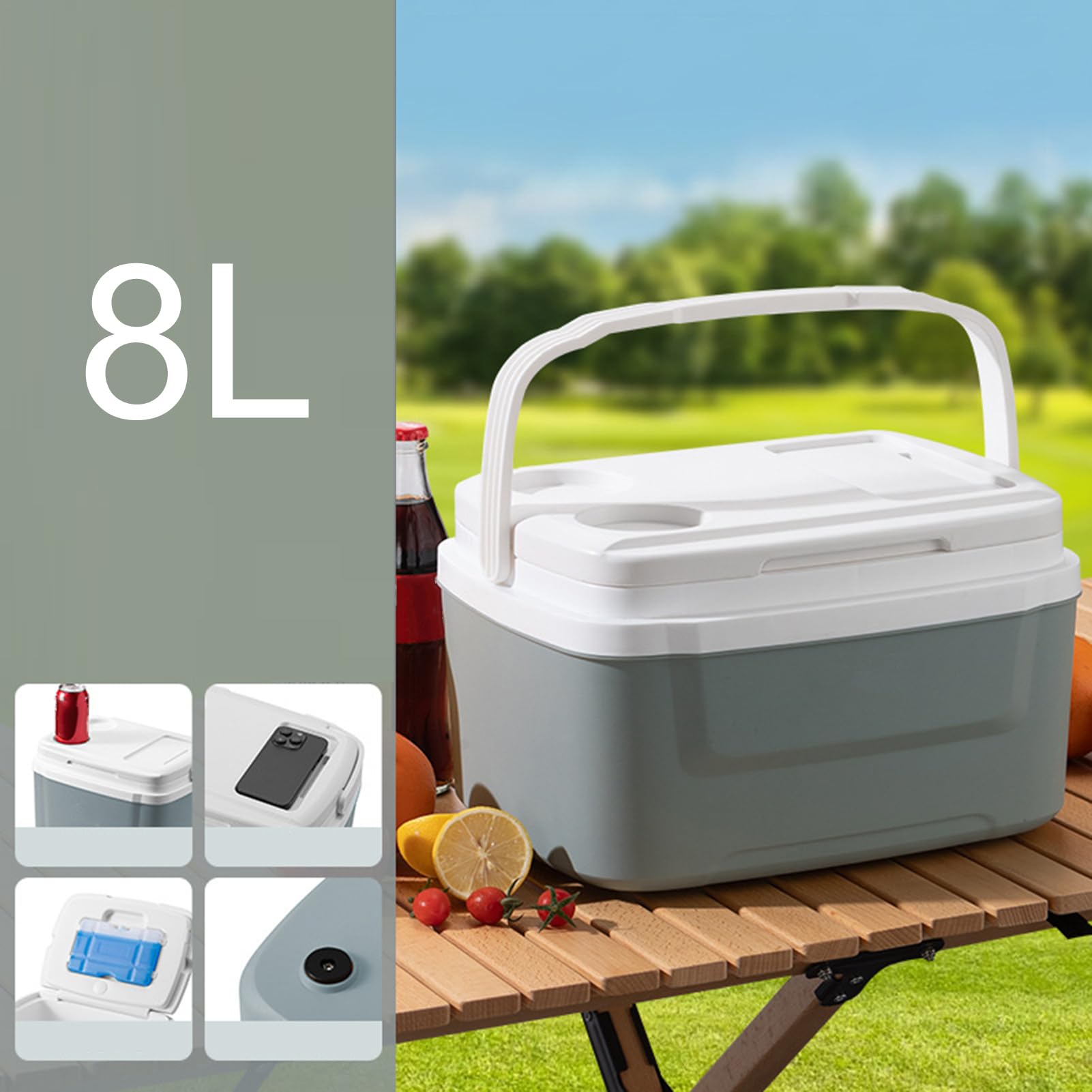 Isolierte Kühltasche – Tragbarer Auto-Kühlschrank 8 Liter mit Gefrierfunktion | Tragbare auslaufsichere Kühlbox mit Griff für Mittagessen Grill und Strand