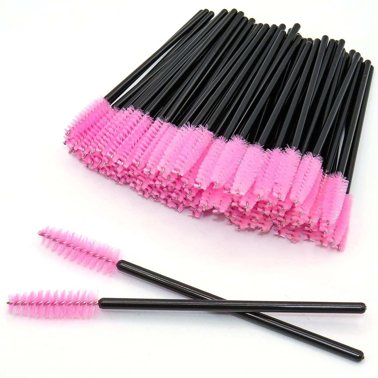 GreenLife 50 pcs Multicolor Disposable Eyelash Brush Mascara Wands Applicator (Black-Pink)