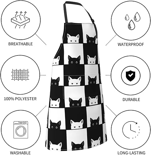 Miniatura 6 de Lindas patas de perro y huesos Delantal impermeable Delantal de cocina de pata de animal Delantal de cocina Delantal ajustable unisex, 11 Gato