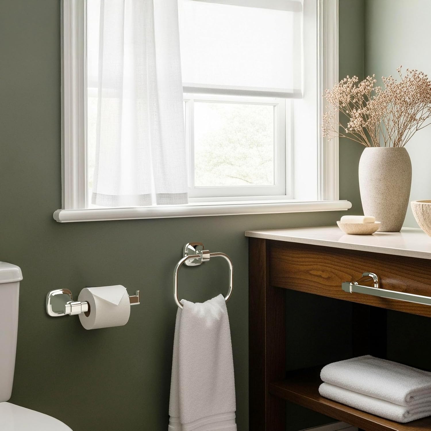 Gatco Beverly Bathroom Accessory Bundle – Towel Bars Plus Towel Ring, Toilet Paper Holder & Robe Hook, Polished Nickel Finish