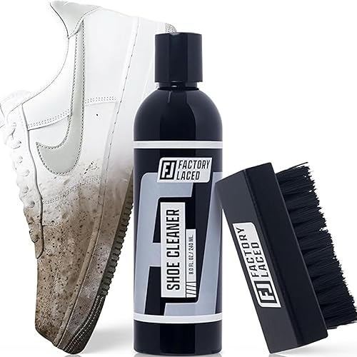 FACTORY LACED Shoe Cleaner Kit - Sneaker Cleaning Kit Includes: Premium 8oz Sneaker Cleaner, Brush and Microfiber Towel - Safe on all Fabrics