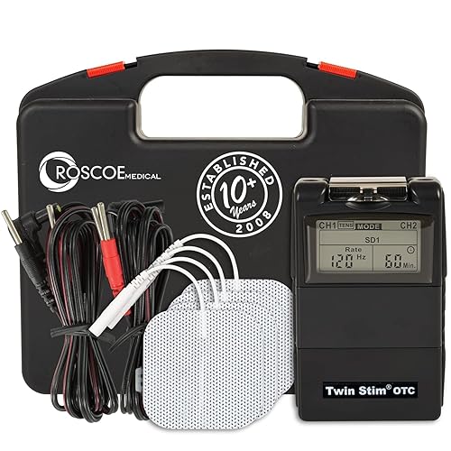 Roscoe Medical Unidad TENS y estimulador muscular EMS, Twin Stim, máquina TENS OTC para alivio del dolor de espalda baja, dolor de cuello o alivio