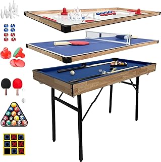 6 in 1 Multi Game Table Folding Pool Table, Billiard, Hockey, Table Tennis, Bowling, Shuffle Board and Tic Tac Toe with All Accessories