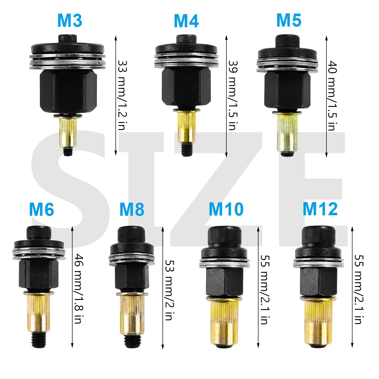 7 pezzi Rivettatrici Manuali di Teste Set, Rivettatrice per Inserti Filettati, Mandrino Punte Trapano Metallo per Rivettatrice, Strumento per Rivetti per M3, M4, M5, M6, M8, M10, M12