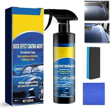 Car Coating Spray, 120ml Quick Effect Coating Agent, Waterless Car Wash and Wax Spray, 3 In 1 Quick Cars Polish Sprays, Improves Clarity and Visibility, Long-Lasting Protection 1PC