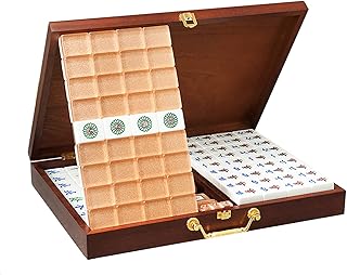 MEIMAI 144pcs Crystal Mahjong Set, Professional Chinese Mahjong Game Set, with Two-Color Tiles, 40# Deluxe Mahjong Classic Game with Carrying Travel Case, White,Solid Wood Box