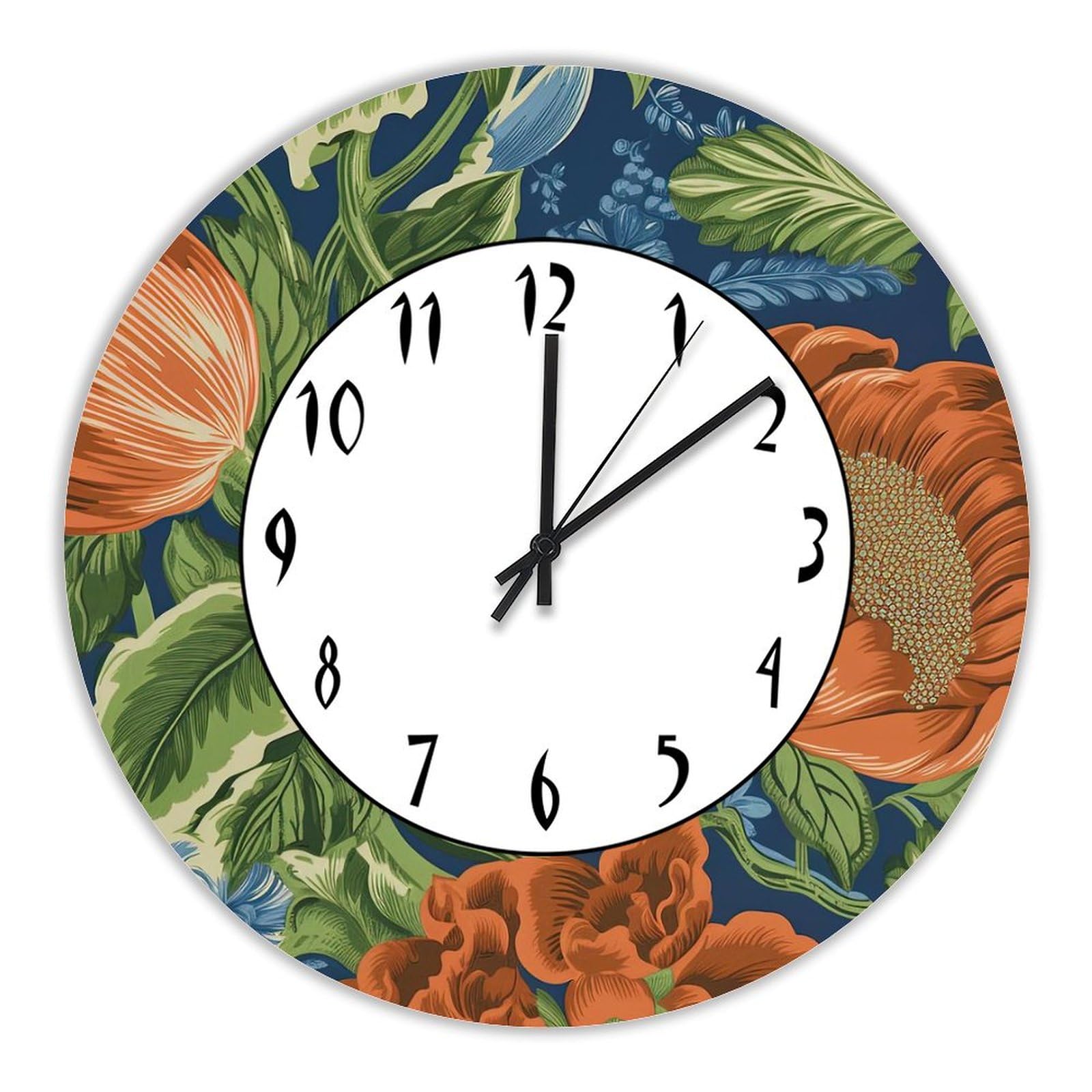 Horloge murale sans tic-tac élimine le bruit nocturne modèle en bois orange floral 38cm