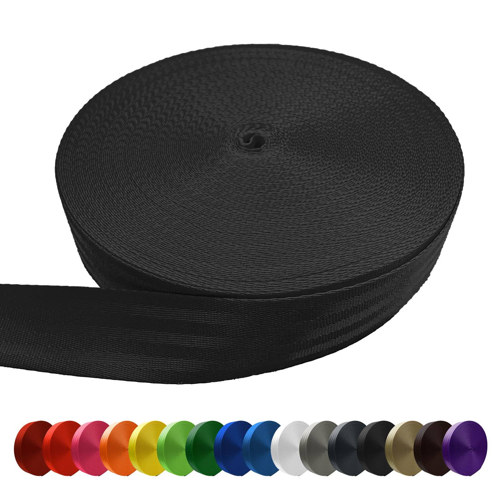 Polyester Webbing Strap 16+Colors – 1"&1.5"&1.9" – 16.5 25 33 55 Yards Heavy Duty Webbing Roll, Flat Webbing Strap for Indoor&Outdoor Gear, Climbing, DIY Crafting, Repairing