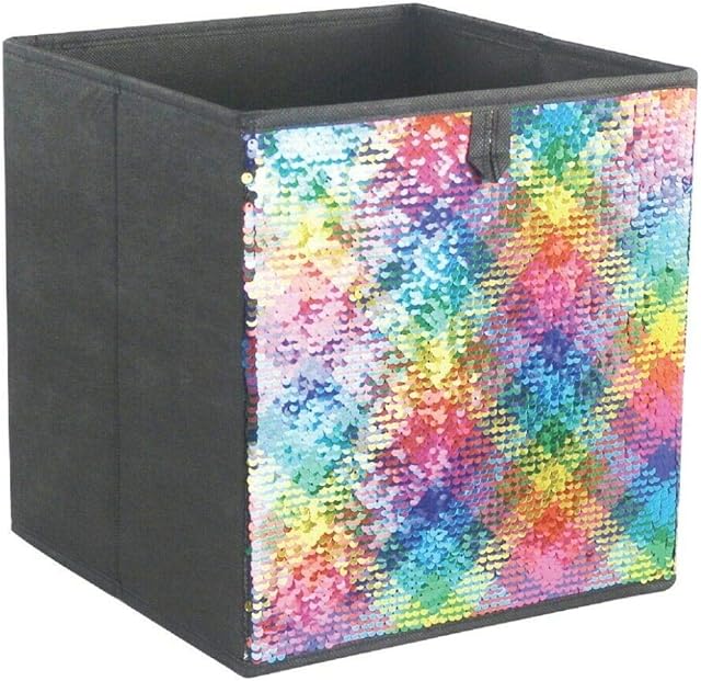 Elito Home & Garden New Foldable Collapsible Storage Cube Basket Bin Box Organizer Fabric Fold Flat (2 x Sequin Rainbow)