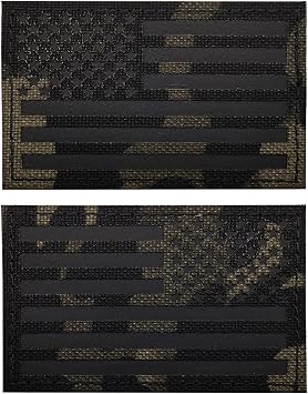 2PCS America American Flag Patches IR Infrared Reflective Patch Laser Cut Patch Regular and Reverse Hook and Loop3x2 Inch Black Camo