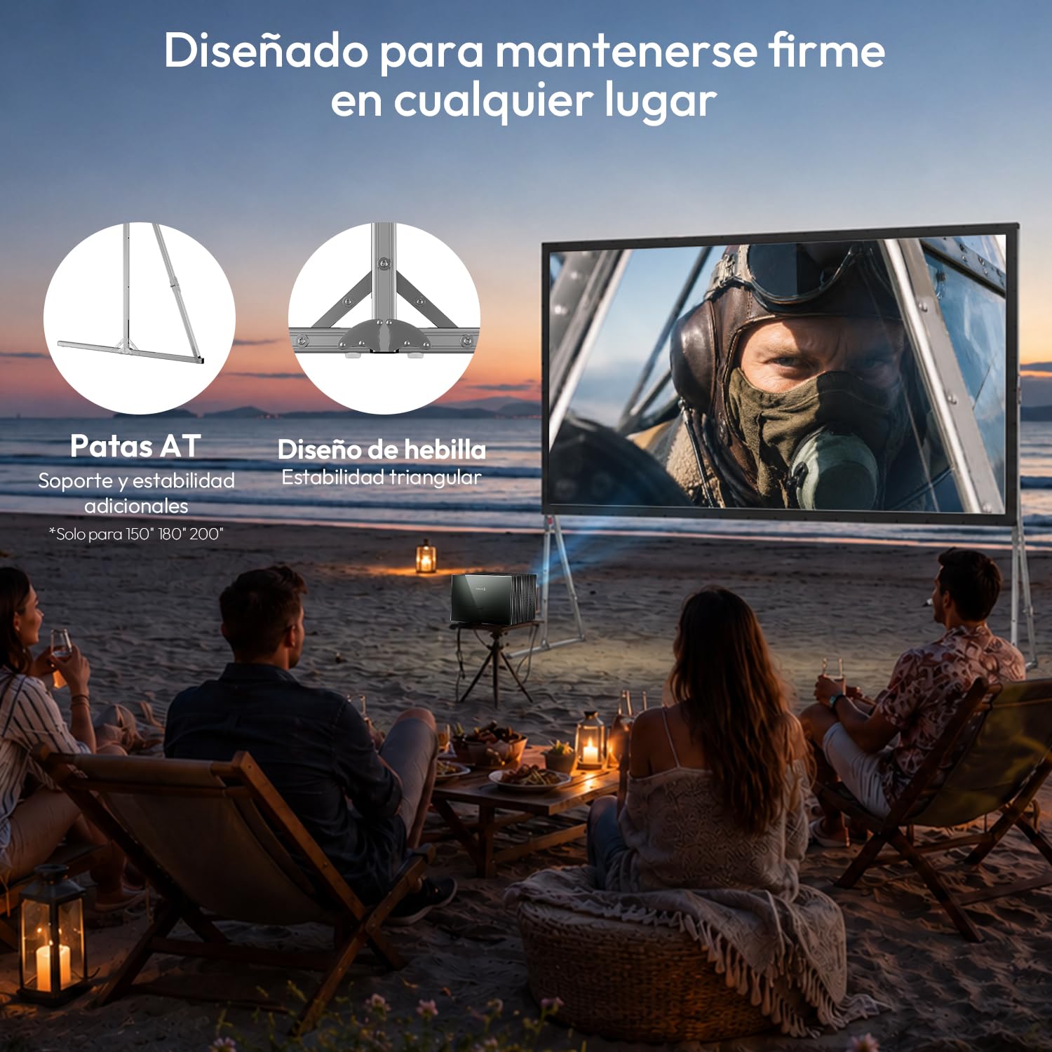 Pantalla Proyector Exterior con Soporte 100 Pulgadas | Portátil y Plegable, Gain 1,3, 4K UHD 16:9, Montaje Rápido en 3 Minutos, ma Marco de Aluminio, Camping,Jardín y Cine en Casa