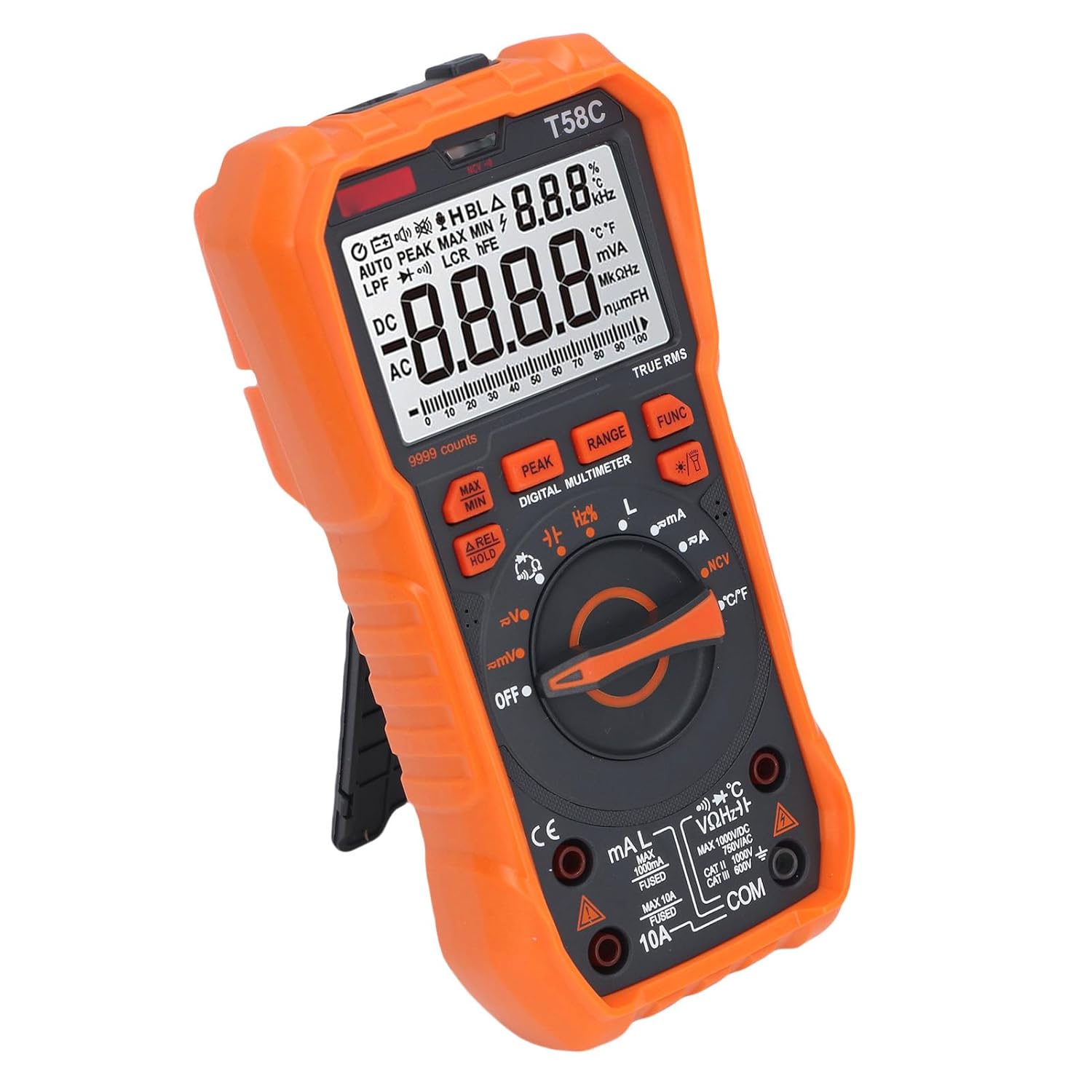 RMS Digital Multimeter, LED Indicator, Backlight Display, Voltage Current Frequency Temperature Tester
