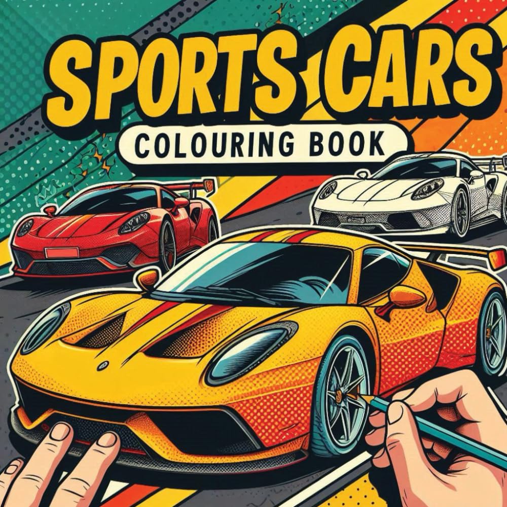 Packed with 23 Stunning and Unique Sports Car Illustrations: Relaxation Coloring Pages for Kids, Adults, and Car Lovers