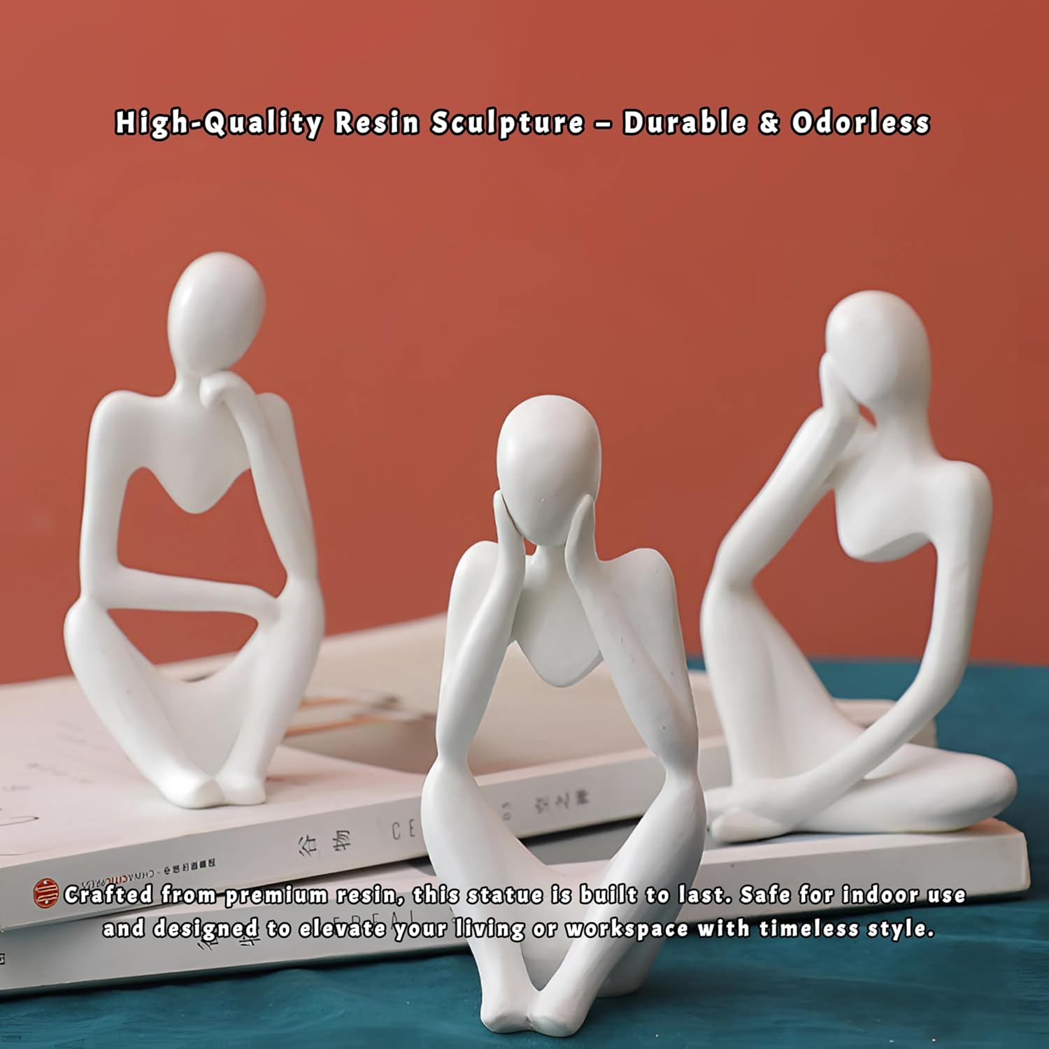 Thinker Statue Decor, Abstract Resin Sculpture – Modern Art Figurine for Home, Office, Bookshelf, Desk Decoration | Meaningful Housewarming, Birthday, Graduation Gift (White)