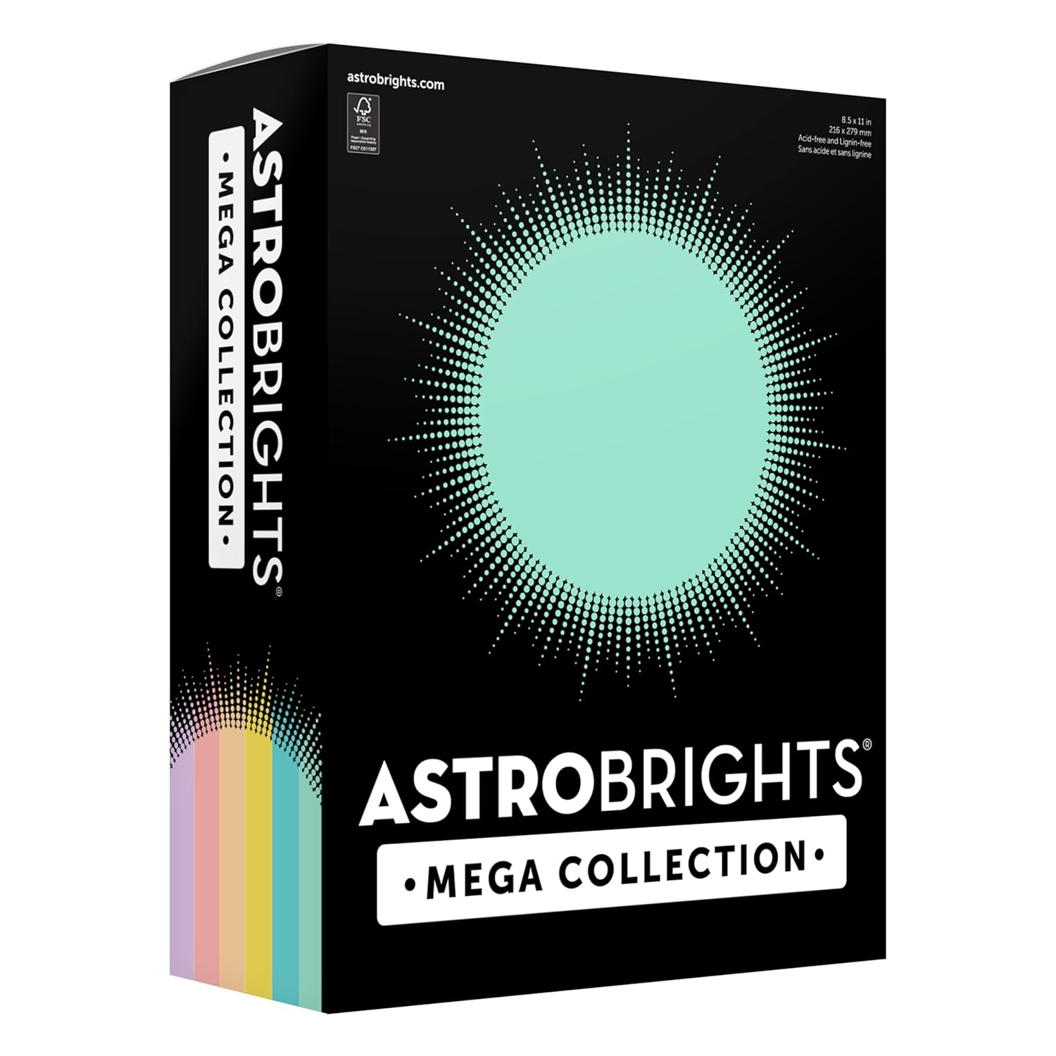 Astrobrights Mega Collection, Colored Paper, Punchy Pastel Assortment, Expanded 6‑Colors, 624 Sheets, 24 lb/89 GSM, 8.5" x 11" - More Colors, More Sheets! (91649)