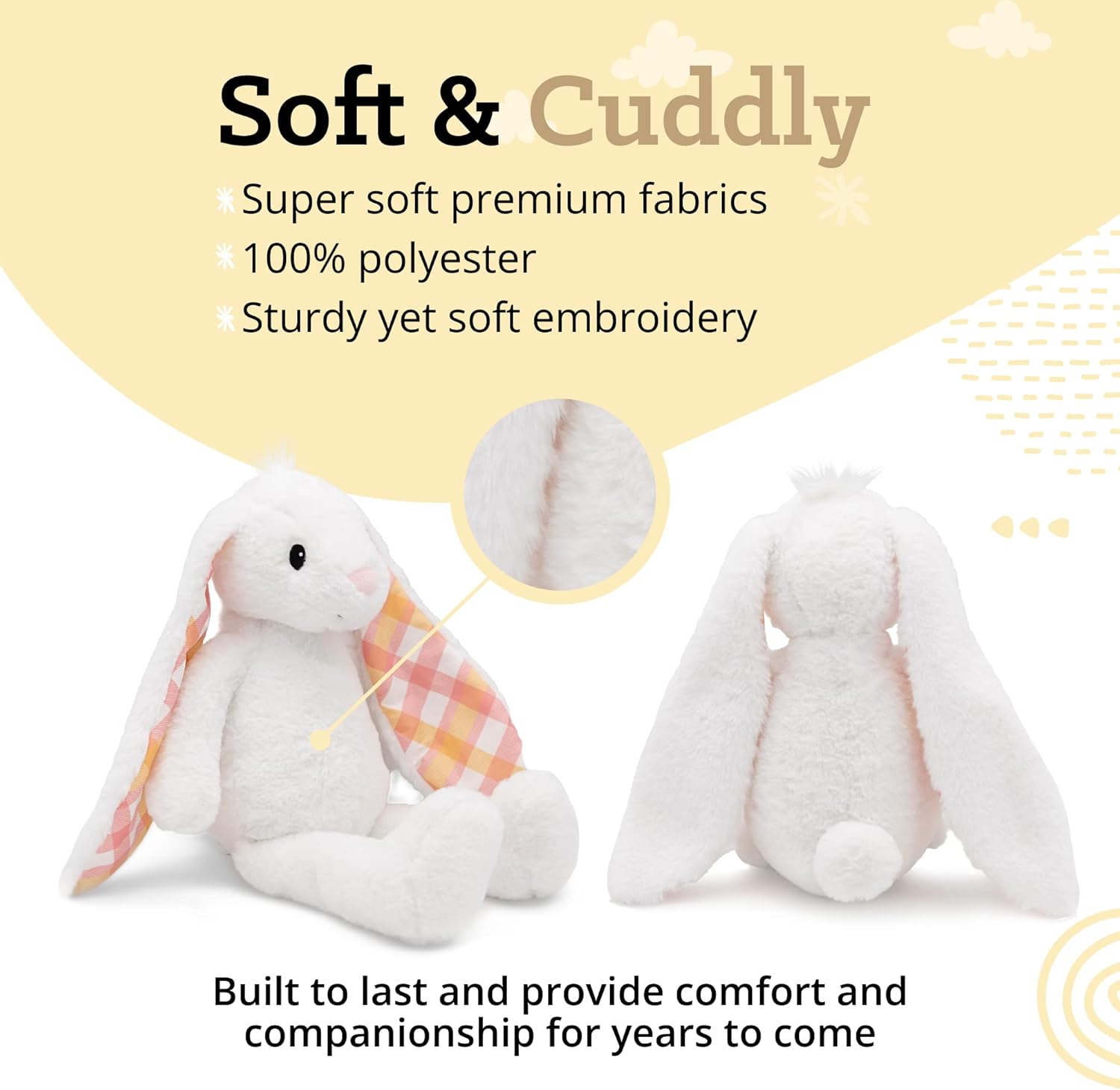 Plushible Easter Bunny Stuffed Animal, 18" (Snow White) - Plush, Soft Embroidered Stuffed Bunny Toy for Kids, Newborns, Boys & Girls, Cuddly and Adorable Plush Toys