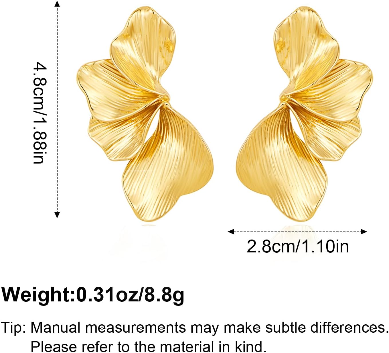 Statement Flower Studs Earrings for Women Gold Plated Flower Drop Earring Textured Chunky Floral Boho Jewelry - Image 5