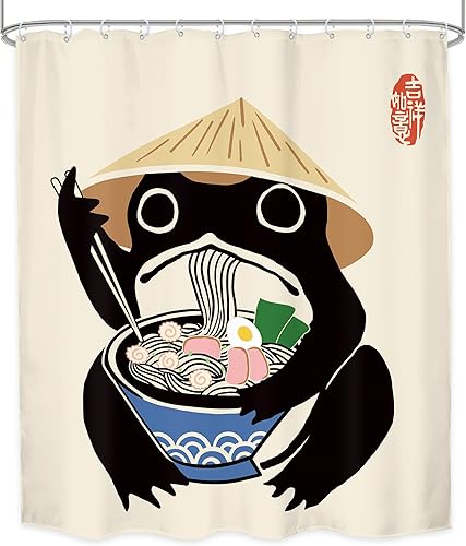 Miniatura 8 de LGhtyro Juego de cortina de ducha con diseño de rana divertida, 60 pulgadas de ancho x 71 pulgadas de alto, estilo retro, lindo, asiático,