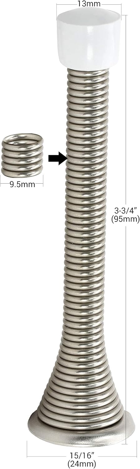 25 Pack Rok Hardware 3-3/4" (95mm) Longer Version Flexi Spring Heavy Duty Wall Door Stop Bumper ROKDS2BN, Brushed Nickel