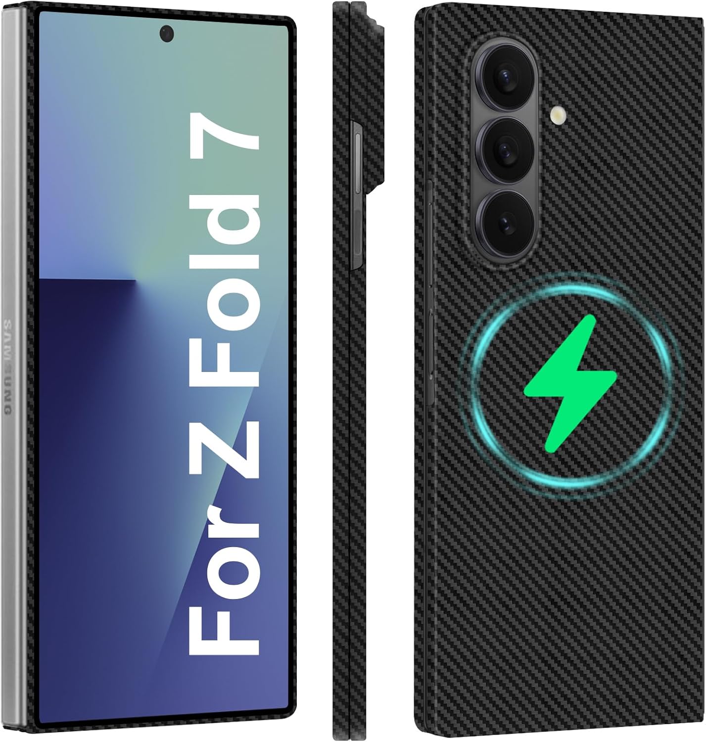 Slim and Thin Carbon Fiber Case Compatible with Samsung Galaxy Z Fold 7, 600D Aramid Fiber Z Fold7 Cover Compatible with Magsafe, Matte Black Gray Twill [NOT Printed] No Hinge Protection