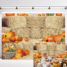 INRUI Autumn Farm Haystack Photography Backdrop Rural Barn Pumpkin Hay Bales Fall Harvest Thanksgiving Day Party Banner (7x5FT)