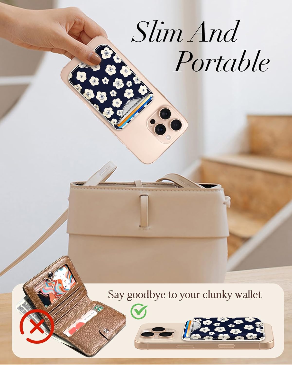 Shorogyt Compatible with Magsafe Wallet Magnetic Card Holder - Phone Wallets Cute White Flower Design for Women Teen Girls Slim for iPhone 17/16/15/14/13/12 Series for Apple RFID Magnet, Fit 3 Cards - Image 3