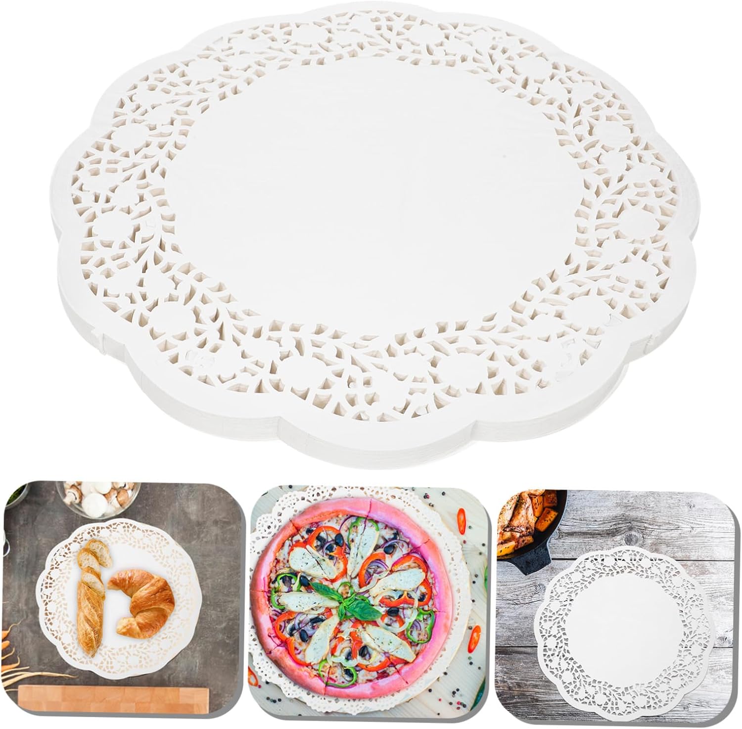 140sheets Lace Doilies Paper Oil Paper Pad for Cakes Desserts and Round Food-grade Elegant Table Presentation