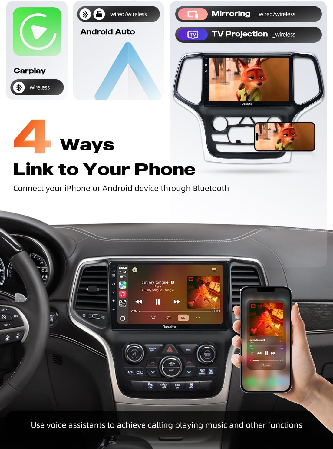 Dasaita Android 13 Car Stereo for Jeep Grand Cherokee 2014-2020, 9 Inch Touchscreen Head Unit with Wireless CarPlay & Android Auto, 6GB RAM 64GB ROM, 4G LTE & 5G WiFi, Plug and Play