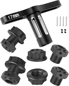 RC 17MM Wheel Hex Hubs & Wheel Nuts & Wheel Wrench Upgrades Part for 1/8 Mojave 4x4 4S BLX,1/10 Outcast 4S V2 BLX,Kraton 4S V2 BLX,Alloy Wheel Hex Hubs Wheel Nuts,Black