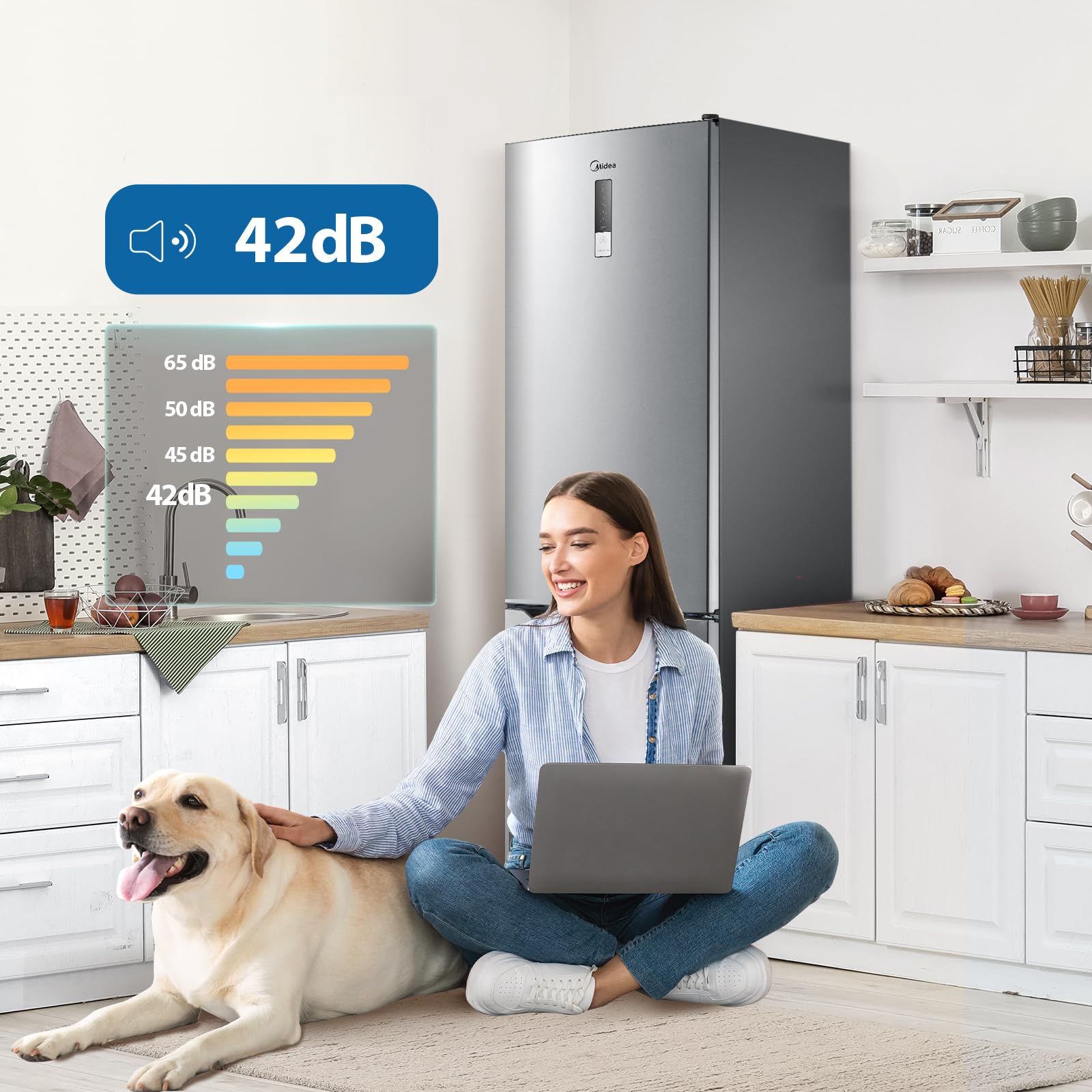 Midea 310L Kühlschrank mit gefrierfach, 188cm, NoFrost, GMCC Kompressor | Allaround Cooling, Digital Control, 42dB, 224L Kühlteil+86L 4 Sterne Gefrieren( -24℃), 224KWh/Jahr, Energieklasse E
