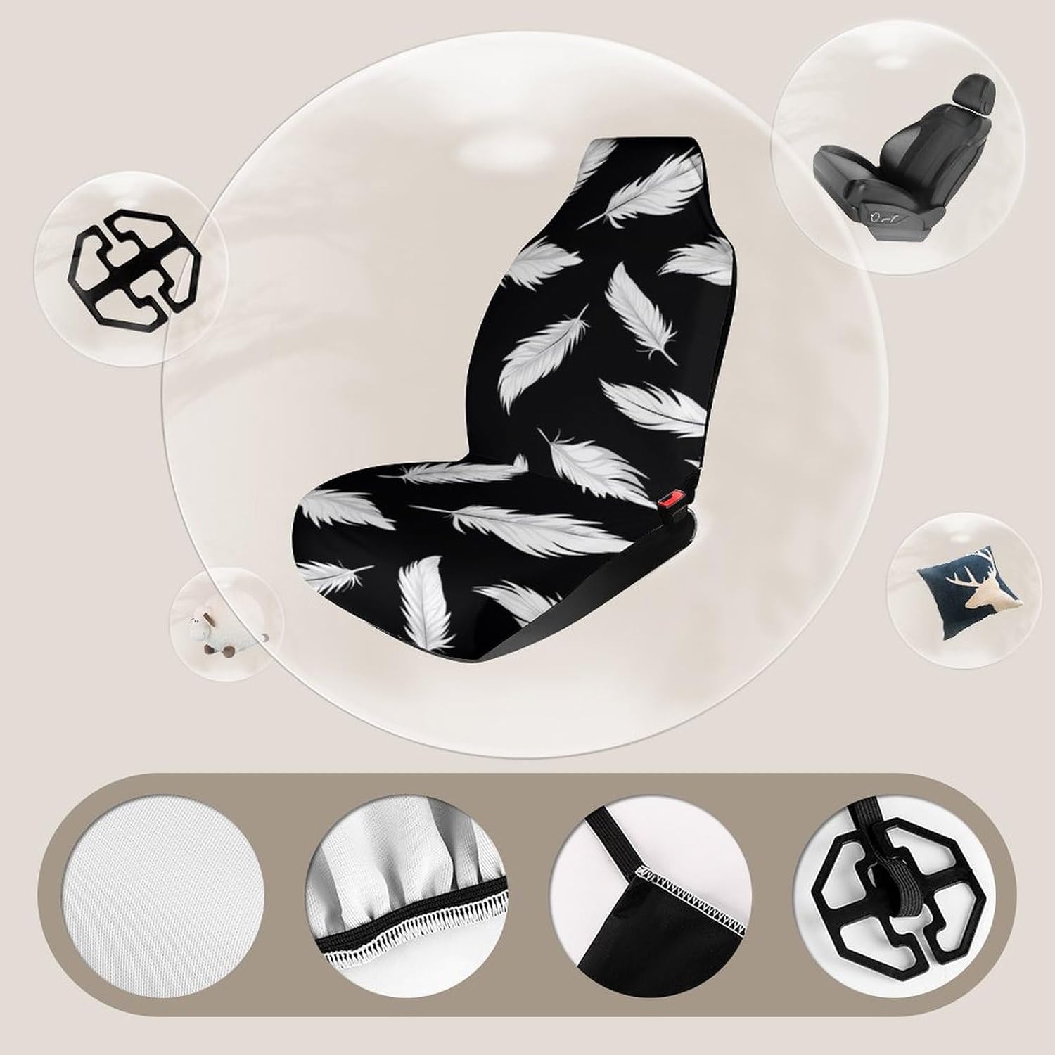 Feather Car Seat Covers Universal Car Front Seats Protector Auto Interior Accessories 2PCS