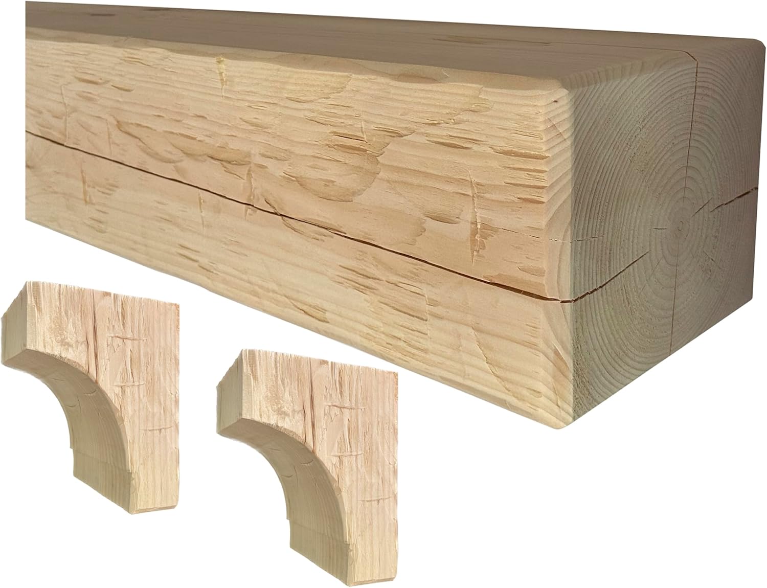 J.H.Yoder Timbers 6" x 8" x 72" Solid Rustic Hand Hewn Fireplace Beam Mantels with Matching Classic Corbels Handcrafted by Amish Artisans, Sustainably Sourced Pine (Barnwood Finish)