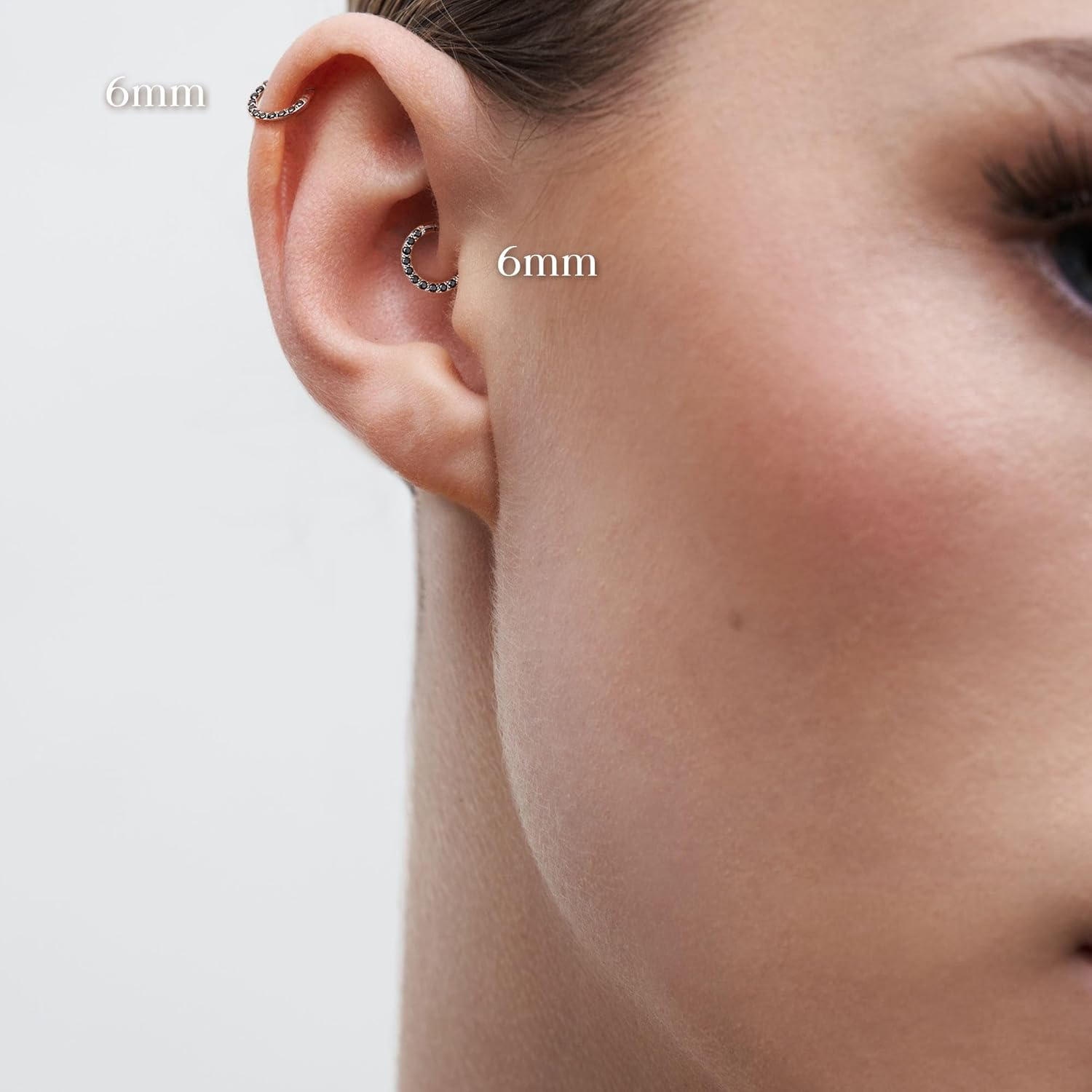 BodyBonita 16G 6mm Hinged Septum Rings - G23 Titanium Nose Rings Hoops Clicker Septum Jewelry Black CZ Nose Piercings Helix Tragus Rook Daith Earrings for Women Men Silver - Image 6