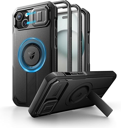 Vista 77 de Dexnor - Funda para iPhone 14 Pro Max con tapa deslizante para cámara, soporte ajustable y protector de pantalla integrado, carcasa magnética Negro