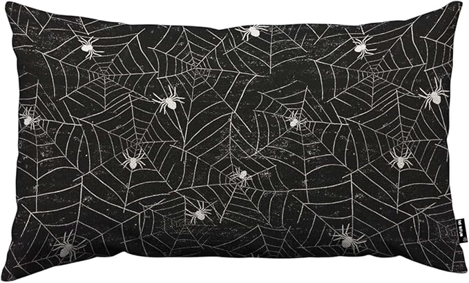 TKS MITLAN Halloween Spiderwebs Pillow Covers 12 x 20 Inch Black and White Grunge Background Decorative Throw Pillow Covers Linen Cushion Case for Sofa Couch
