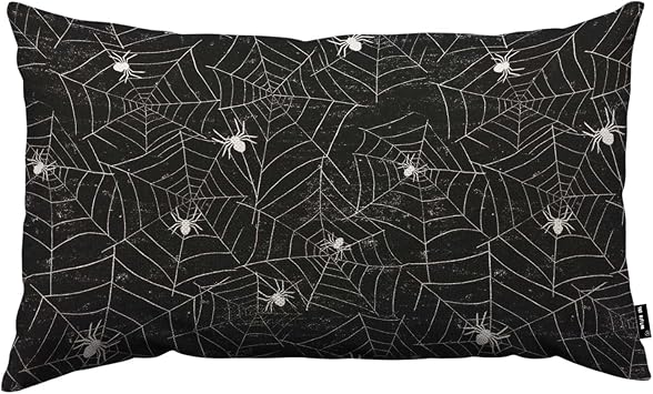 TKS MITLAN Halloween Spiderwebs Pillow Covers 12 x 20 Inch Black and White Grunge Background Decorative Throw Pillow Covers Linen Cushion Case for Sofa Couch