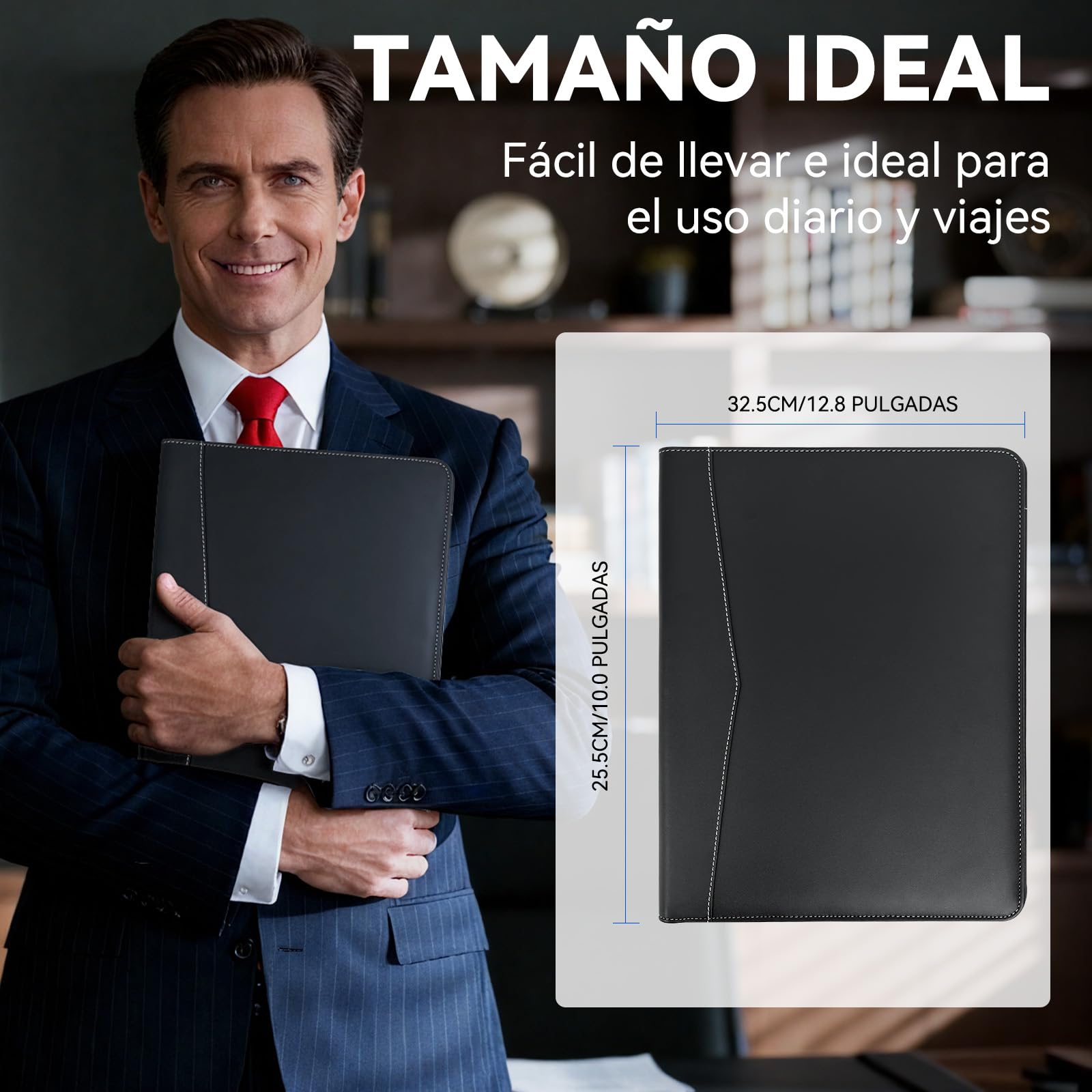 NEWYES Carpeta Portadocumentos A4, Impermeable y de Piel Sintética, Ideal para Viajes de Negocios, Profesores, como Regalo para Hombres o para el Día a Día de la Oficina, Negro