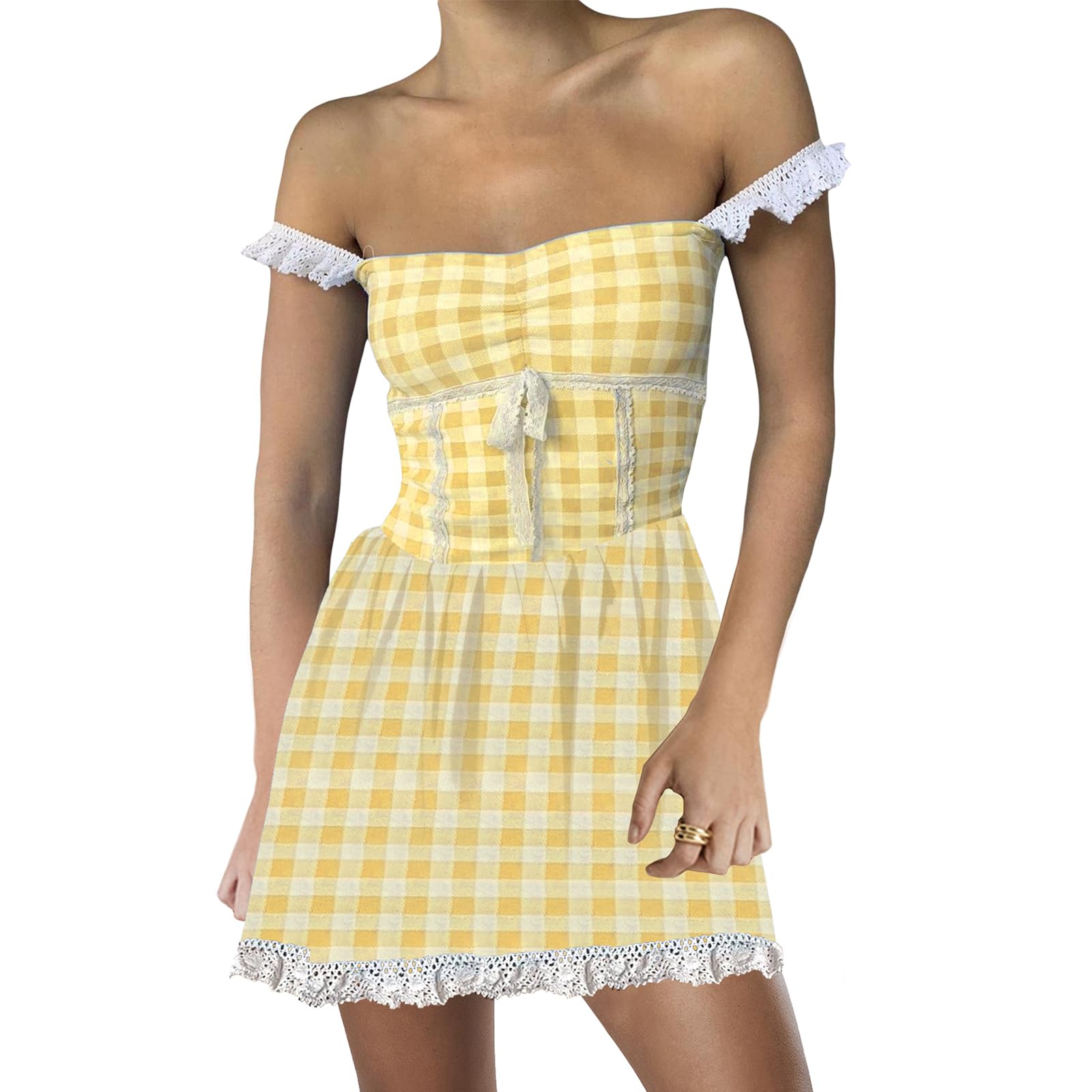Nsywmzy Women Doll Costume Short Puff Sleeve Blue Doll Dress Sister Twins Halloween Cosplay Lolita Party Dress (Yellow 5, M)