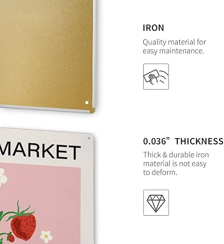 Miniatura 2 de Letrero de lata de mercado de frutas, impresión artística de cocina de fresa, arte de alimentos, decoración rosa del hogar, comedor, letreros retro