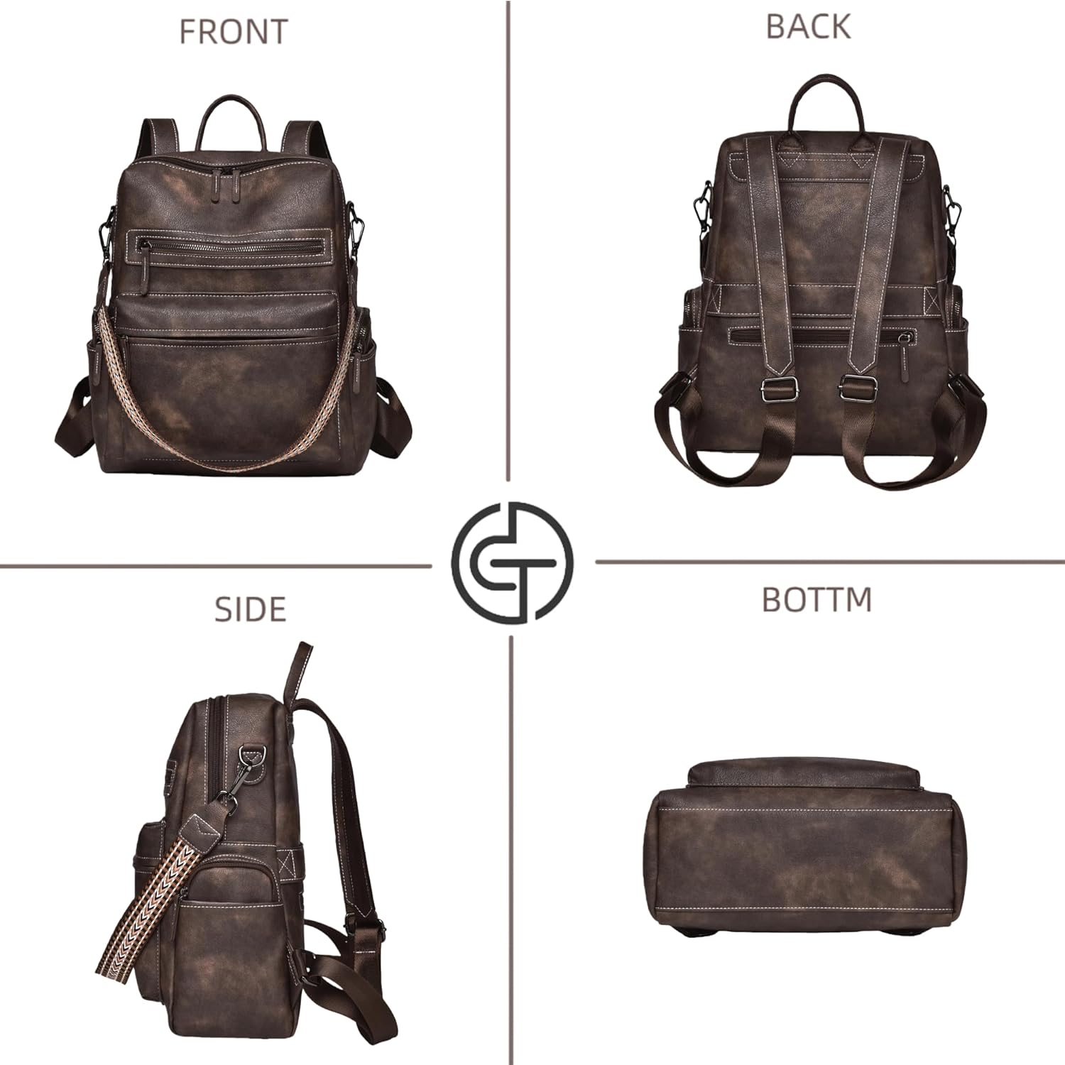 Backpack Purse for Women Pu Leather Travel Backpack Fashion Designer Shoulder Bag Ladies Convertible Handbags (Light Coffee)