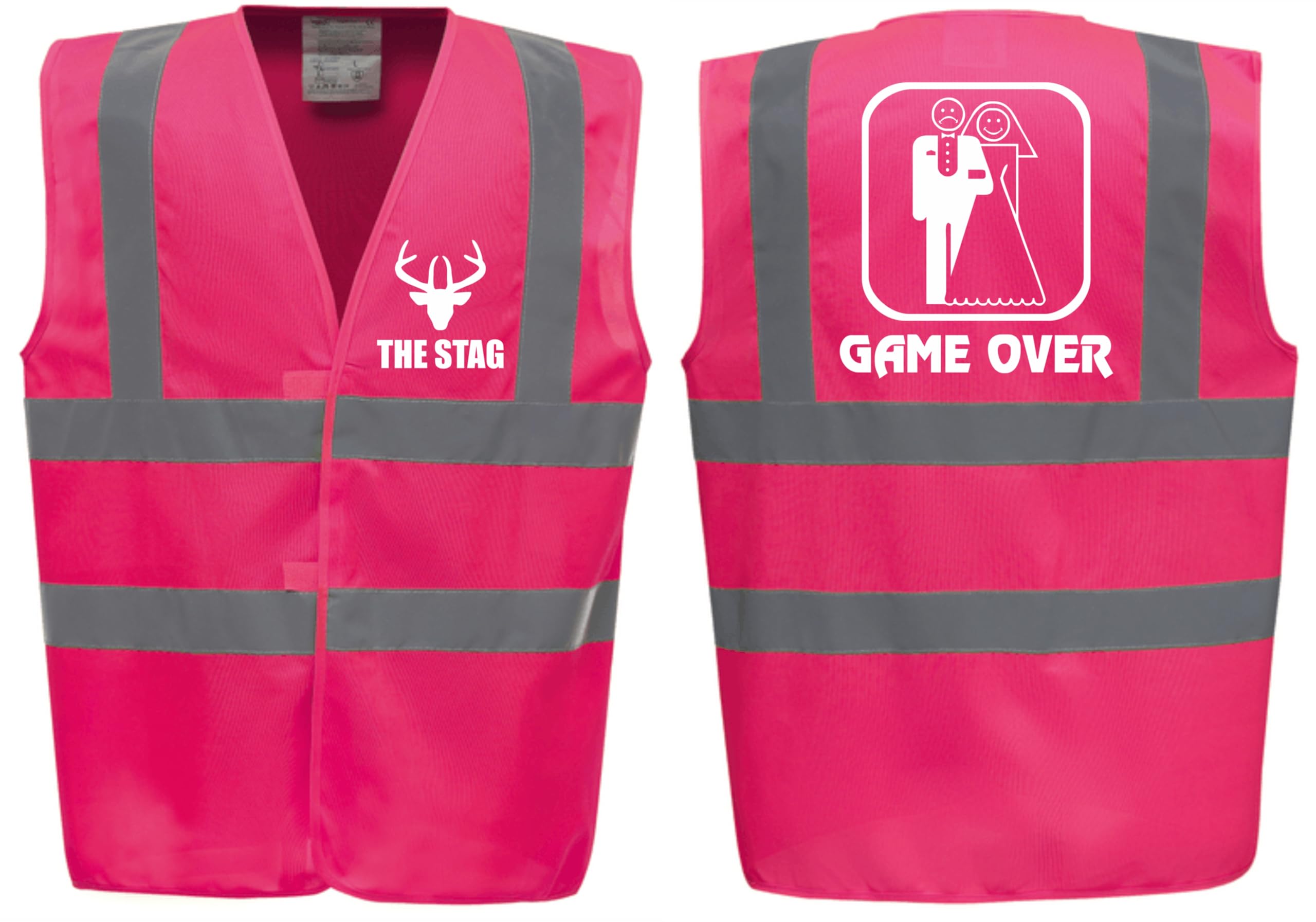 Game Over Stag Vest! Pink Hi Vis Vest -Ideal For Stag Do & Stag Nights Large — image 1