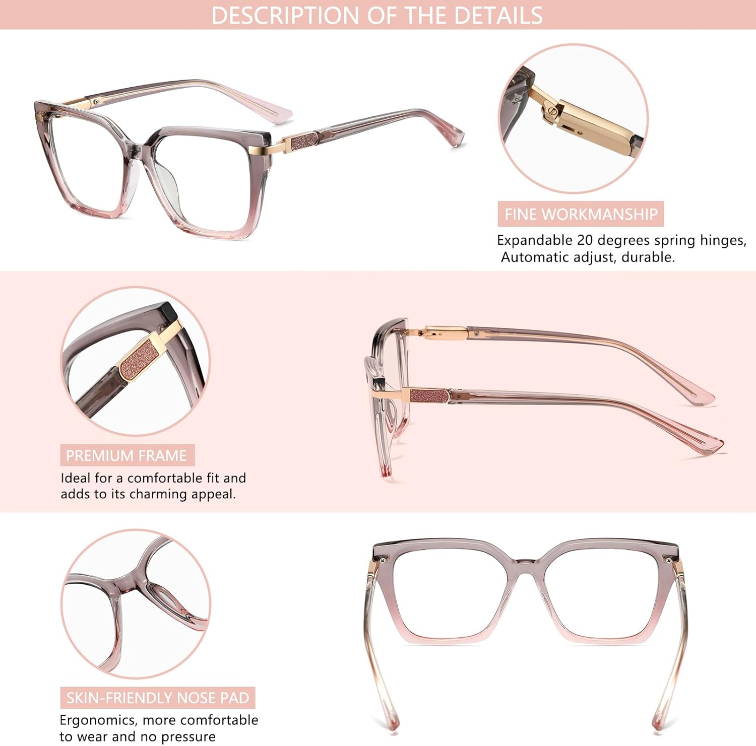 MORESHINE Fashion Oversized Square Blue Light Glasses for Women Anti Fatigue Prevent Headache Computer Eyeglasses Frames - Image 6