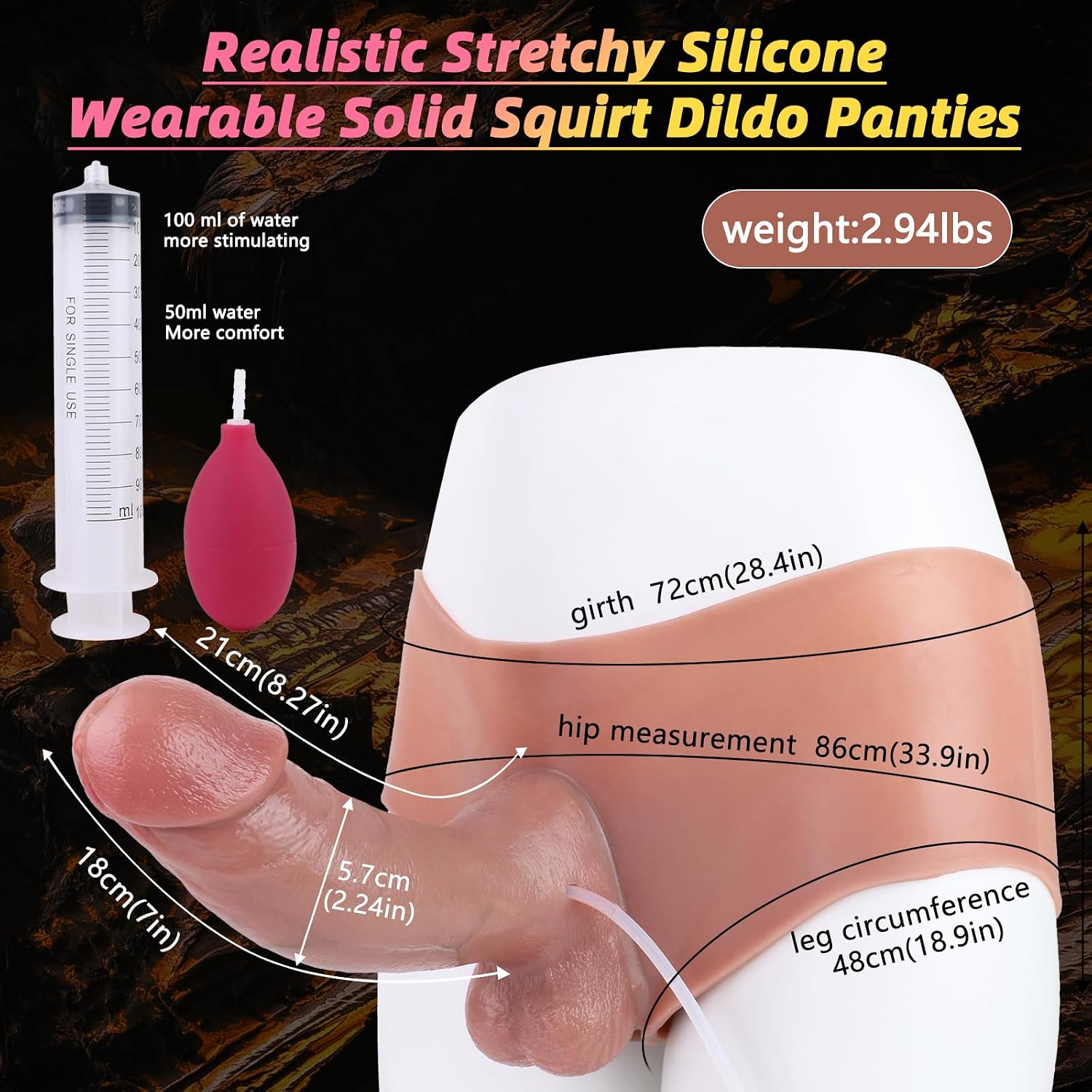 Realistic Ejaculating Dildo Strapon Harness, Wearable Lifelike Squirting Dildo Panties Silicone Strap On Dick, Anal G Spot Strap-ons Solid Penis for Lesbians Women Men Pegging Couple