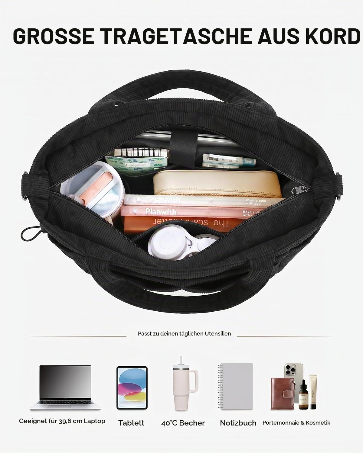 Prite Shopper Tasche Damen Handtasche Groß, Leicht Arbeitstasche Cord