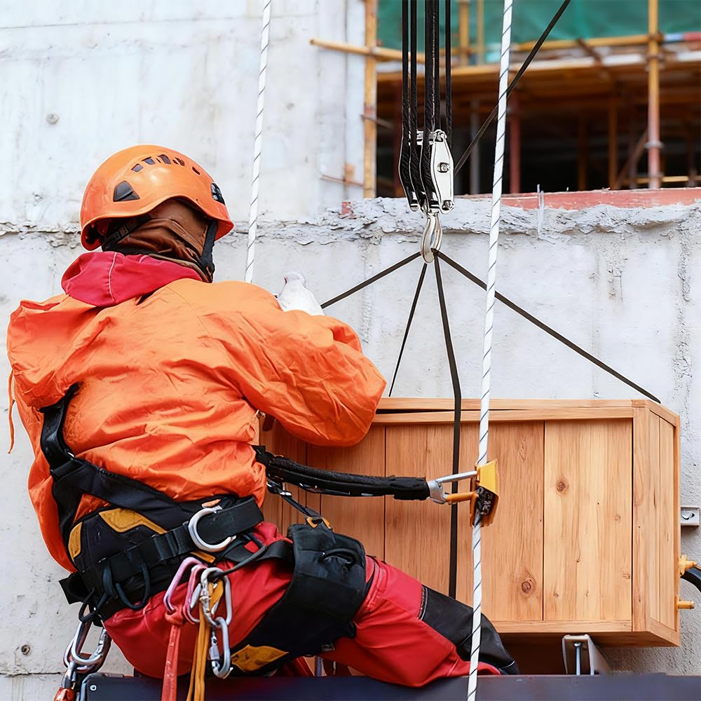 Polipasto Manual, HOVCEH Poleas de Carga Capacidad 2200lbs, Poleas para Cuerda 20m con Gancho de Seguridad, 4 Juegos de Polea Para Obras Industriales, Altura de Elevación 2,5 m