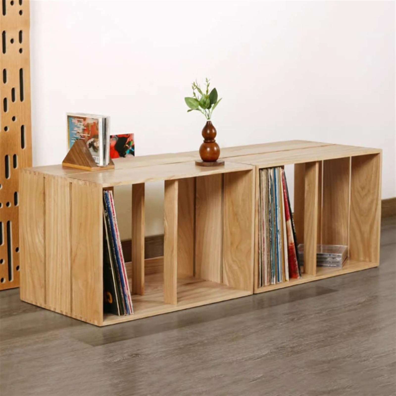 MRKU Porta Dischi in Vinile, espositore per CD, Organizer per la casa - Scaffale da Tavolo impilabile in Legno per LP