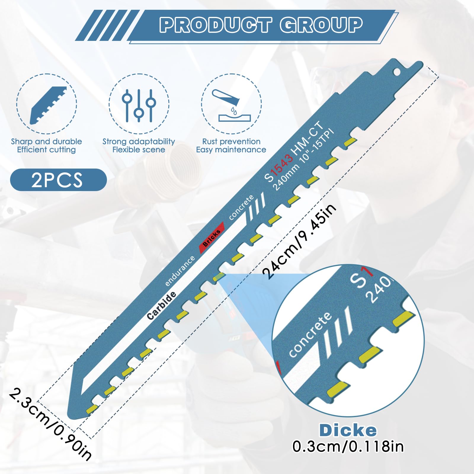 Brzeszczot do piły szablastej do kamienia, brzeszczoty do piły szablastej 240 mm, do betonu komórkowego, drewna, metalu, cegły, betonu