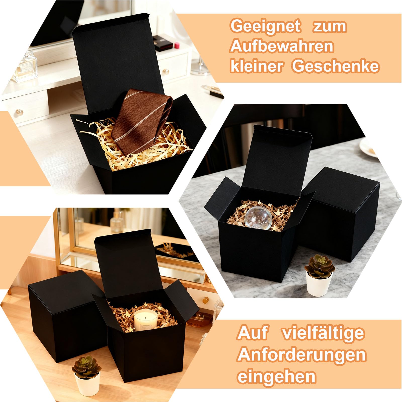 15 sztuk kartonowych pudełek na prezenty, czarne, z papieru kraftowego, 15 x 15 x 15 cm, kartonowe pudełka z pokrywką, kwadratowe, odpowiednie na prezent urodzinowy, na imprezę