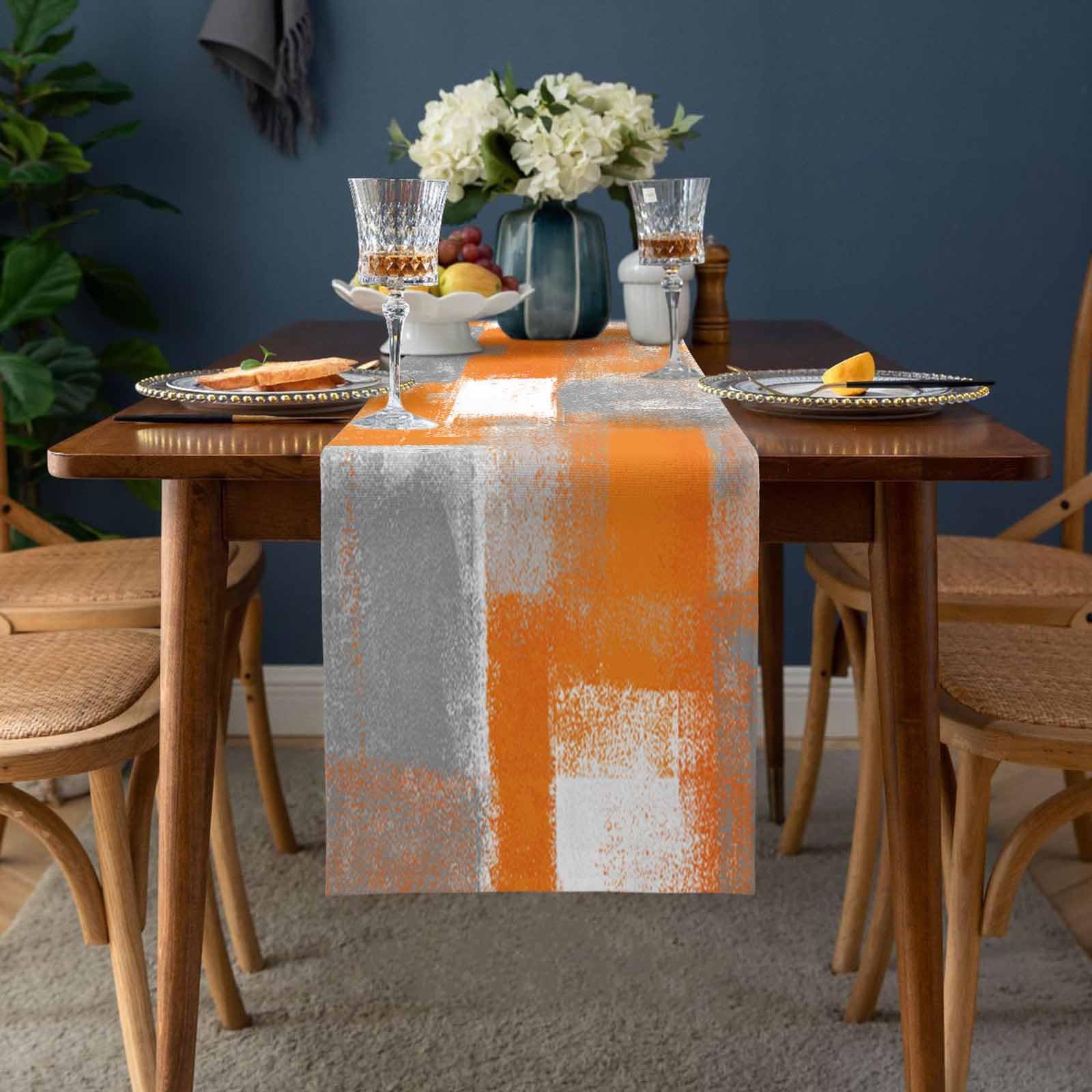 Bauernhaus Tischläufer 228 Cm – Rustikal, Rutschfest, Wasserdicht, In Gebranntem Orange & Grau