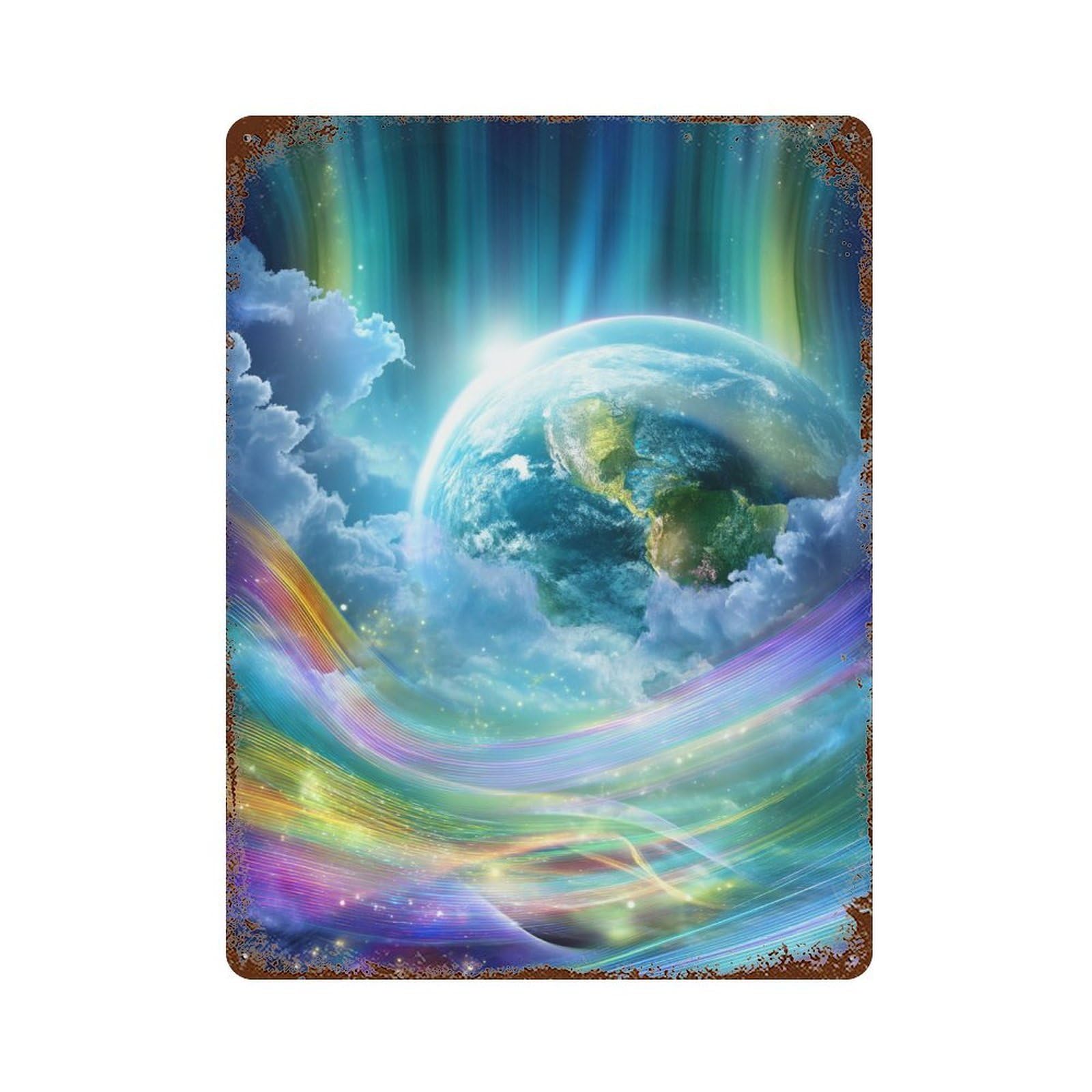 Garage Style Rainbow Earth Celestial Beauty Decorative Tin Sign 15.7"x11.8", Shabby Chic Decor for Bar And Workshop